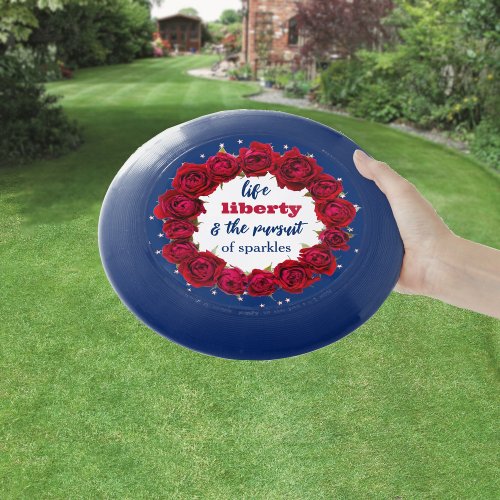 Red roses on blue starry background patriotic text Wham_O frisbee