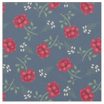 Red Roses on Dusky Blue Calico Fabric