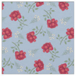 Red Roses on Light Blue Calico Fabric