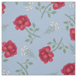 Red Roses on Light Blue Oversized Calico Fabric