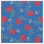 Red Roses on Medium Blue Calico Fabric