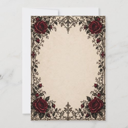 Red Roses on Parchment Gothic Save the Date Card
