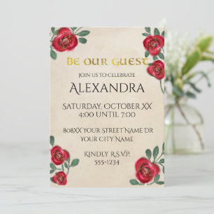 Red Roses on Parchment Paper Invitation