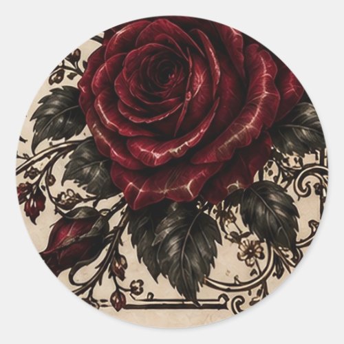 Red Roses on Parchment Wedding Envelope Seals