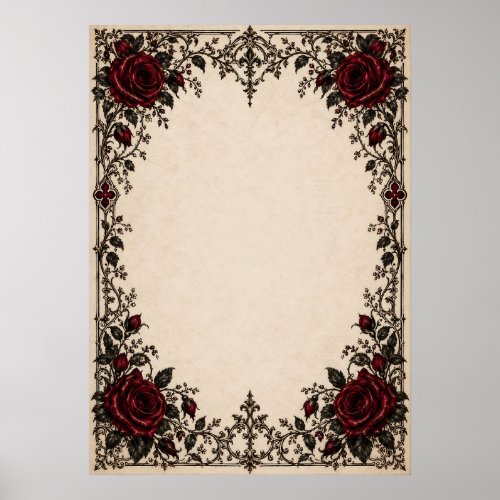 Red Roses on Parchment Wedding Welcome Sign