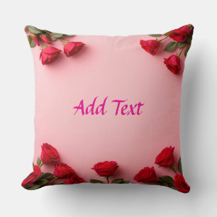 Red Roses on Pink Background Elegant Floral Throw Pillow