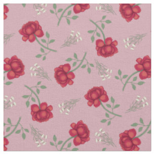Red Roses on Pink Calico Fabric