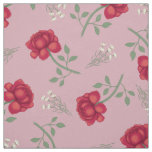 Red Roses on Pink Oversized Calico Fabric