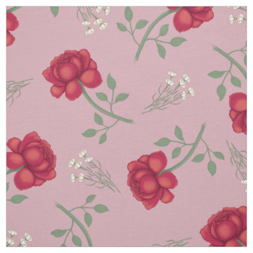 Red Roses on Pink Oversized Calico Fabric