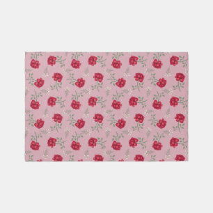 Red Roses on Pink Oversized Calico  Rug