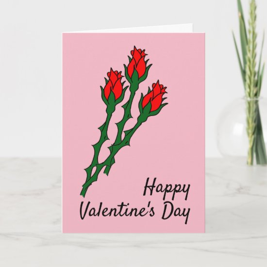 Red Roses on Pink Valentine's Day Card