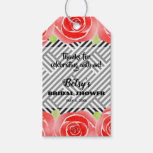 Red Roses on Stripes Derby Bridal Shower Gift Tags