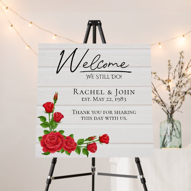 Red Roses On White Wood Vow Renewal  Foam Board (In Situ (Stand))