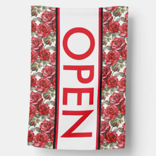 Red Roses Open Sign for Business Flag