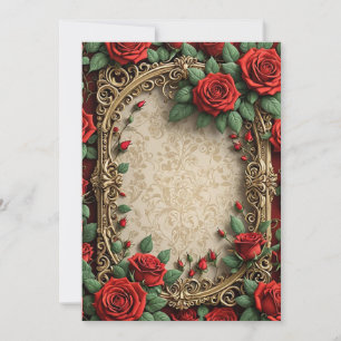 Red Roses Ornate Frame Wedding Invitation