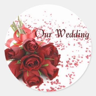 Red Roses Our Wedding Sticker