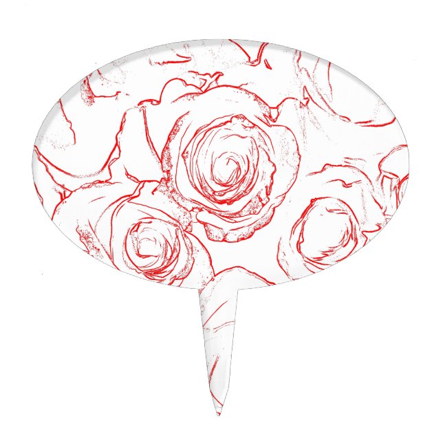 Red Roses Outlines Cake Topper (Front)