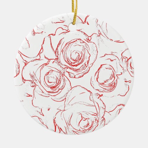 Red Roses Outlines Ceramic Ornament