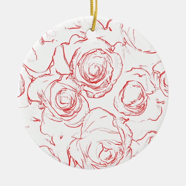 Red Roses Outlines Ceramic Ornament (Front)