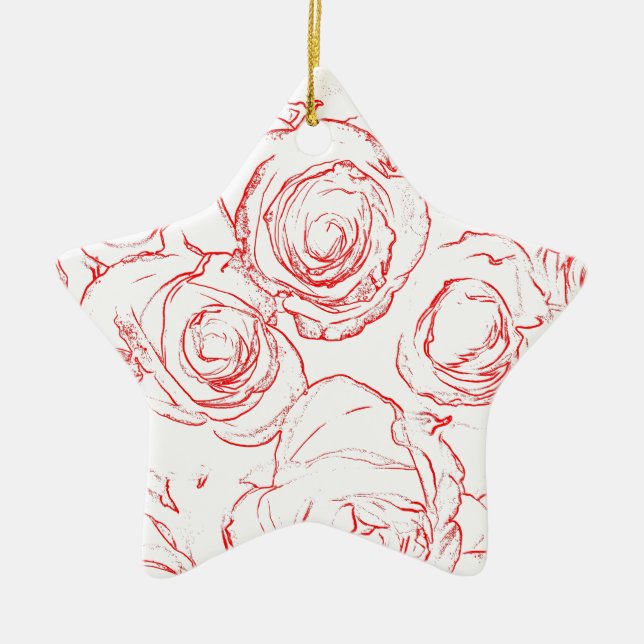 Red Roses Outlines Ceramic Ornament (Front)