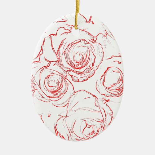 Red Roses Outlines Ceramic Ornament