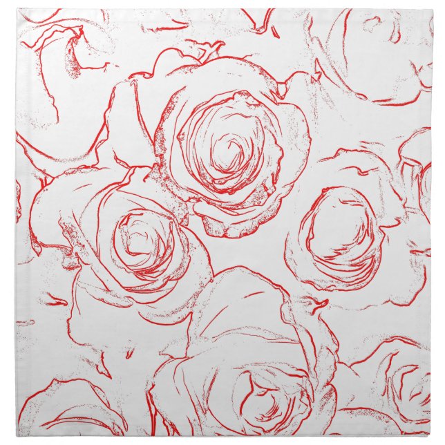 Red Roses Outlines Cloth Napkin (Front)