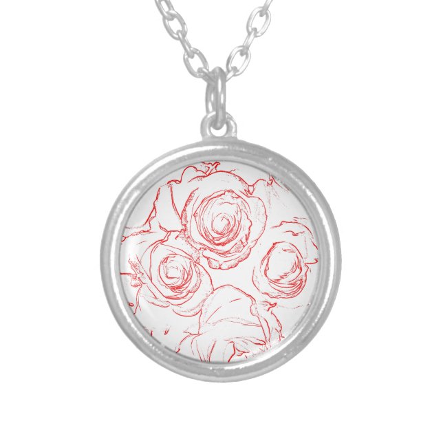Red Roses Outlines Silver Plated Necklace (Front)