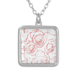 Red Roses Outlines Silver Plated Necklace