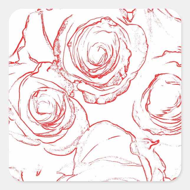 Red Roses Outlines Square Sticker (Front)
