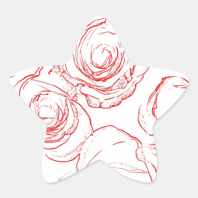 Red Roses Outlines Star Sticker (Front)