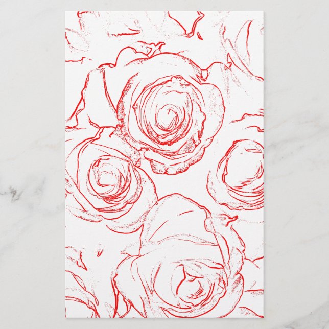 Red Roses Outlines Stationery (Front)
