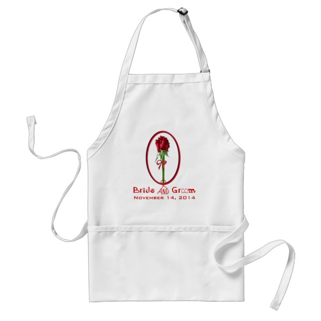 Red Roses Oval Frame Wedding Apron (Front)