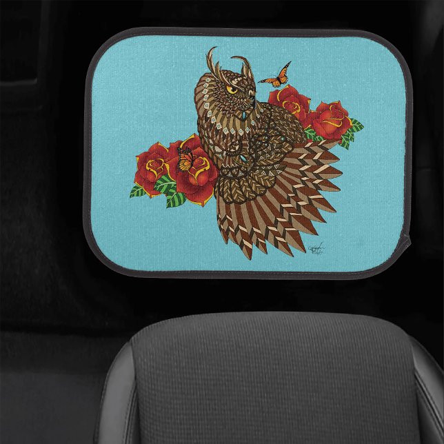 Red Roses Owl Blue Car Floor Mat (Creator Uploaded)