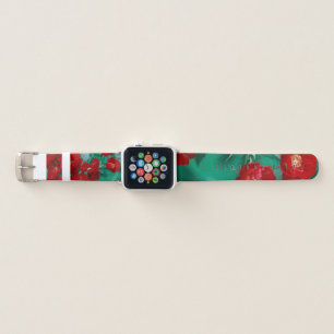 Red Roses Pale Green Leaves Apple Watch Band