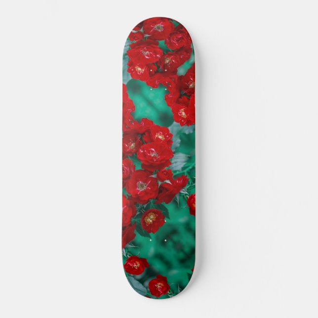 Red Roses Pale Green Leaves Skateboard (Front)