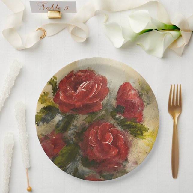 Red Roses  Paper Plates (Wedding)