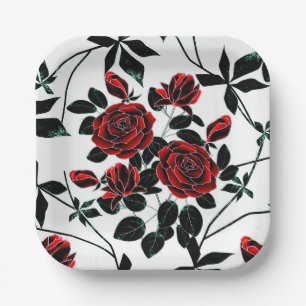 Red roses . paper plates