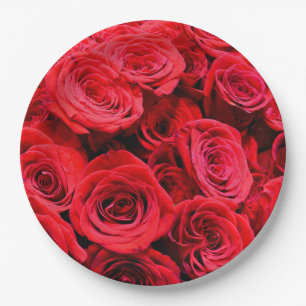 Red roses paper plates