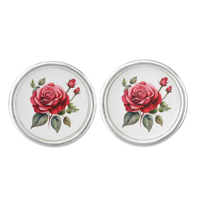 Red Roses (Part of Set) RED100 Cufflinks (Front)