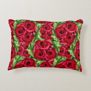 Red Roses Path Flower Garland Accent Pillow