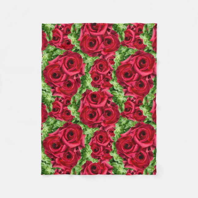 Red Roses Path Flower Garland Fleece Blanket (Front)
