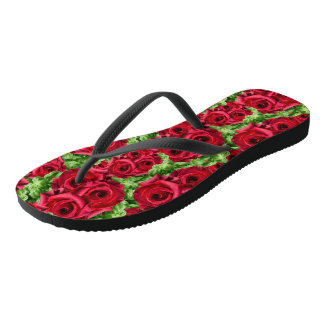 Red Roses Path Flower Garland Flip Flops