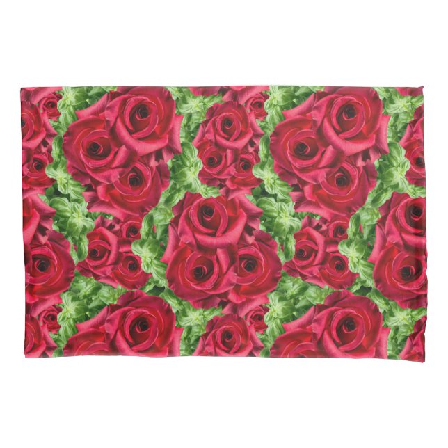 Red Roses Path Flower Garland Pillowcase (Front-Left)