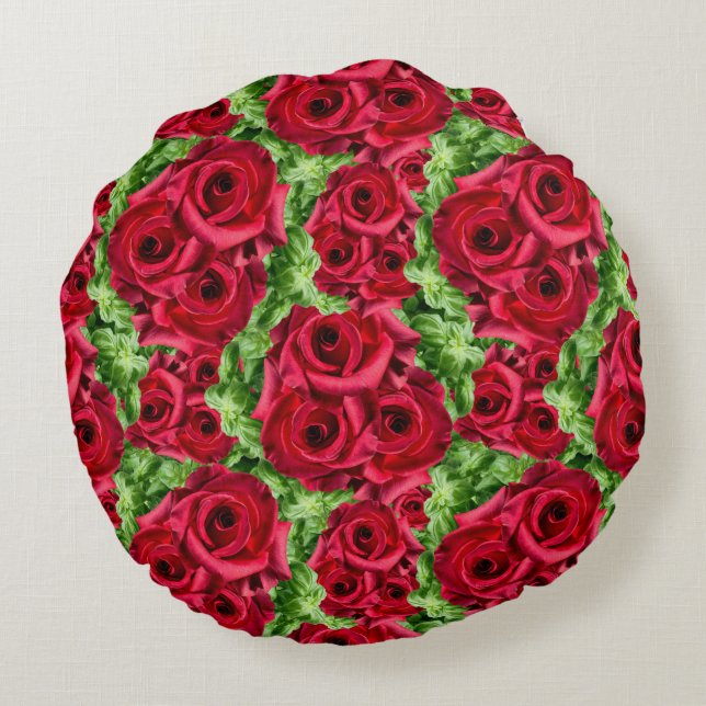 Red Roses Path Flower Garland Round Pillow (Back)