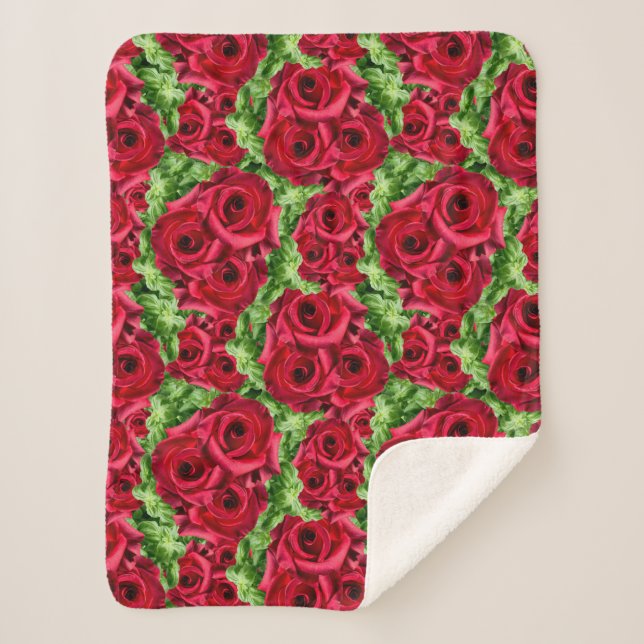 Red Roses Path Flower Garland Sherpa Blanket (Front)