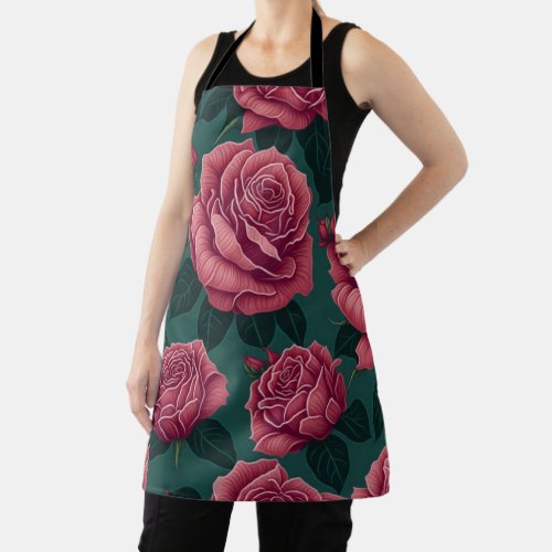Red Roses Pattern Apron