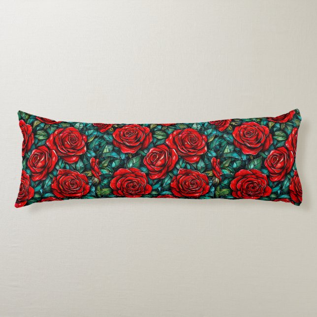 Red roses pattern body pillow (Front)