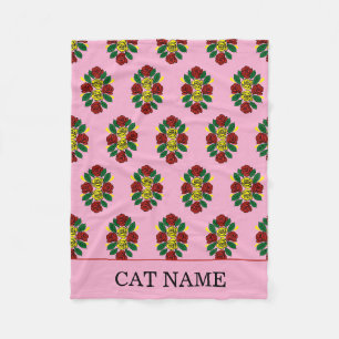 Red Roses Pattern Canal Boat Cat Fleece Blanket
