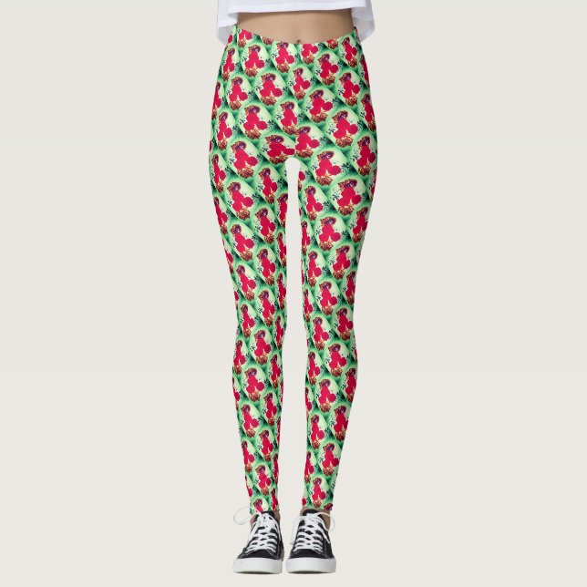 Red roses pattern design leggings (Front)