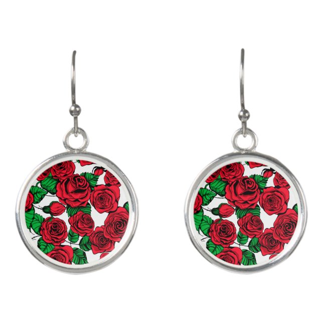 Red roses pattern earrings (Front)